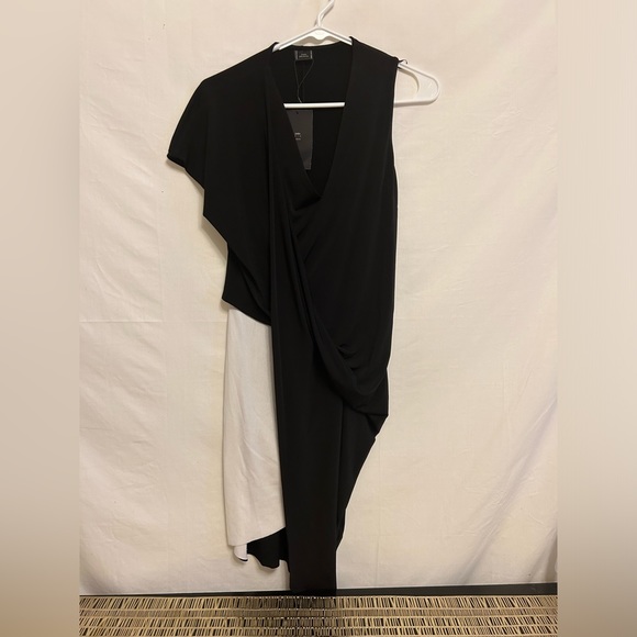 NWT Zara W&B Collection Asymmetrical Draped Black and White Dress Size Small - Picture 2 of 8